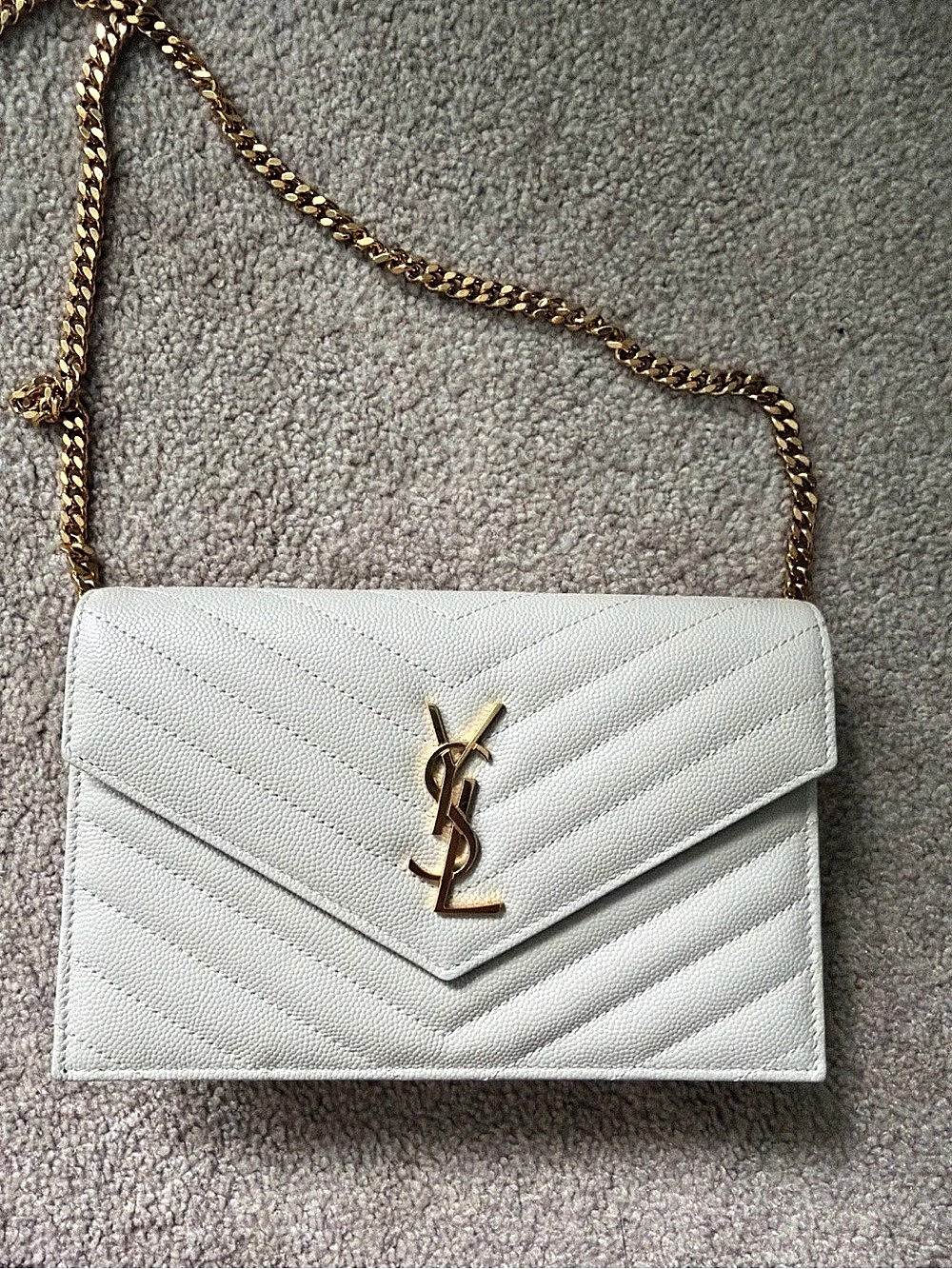 Saint Laurent Cassandre Envelope Chain Wallet White Like New